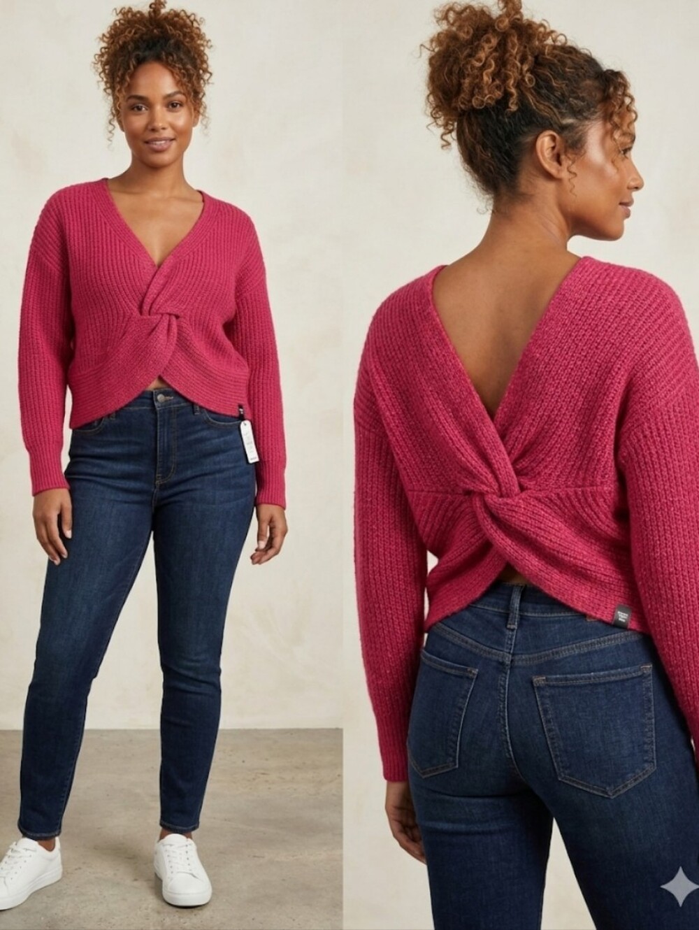 New Express Pink Twist Front Reversible Top Sweater Size XL Two Chic Ways